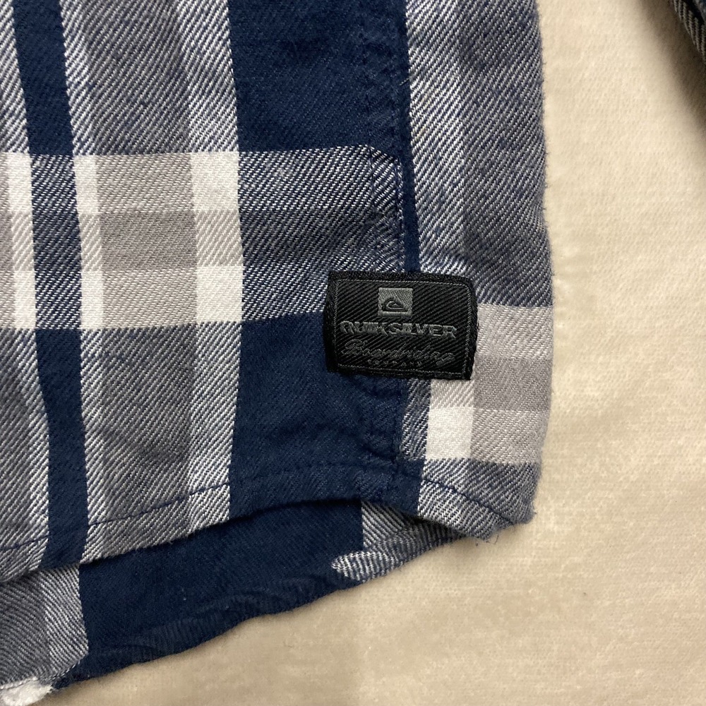 Quiksilver Button up flannel hoodie shirt XL Blue plaid Long sleeve Hooded - Picture 3 of 8